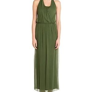 Alice + Olivia Mora wrap-front halter maxi dress in olive green